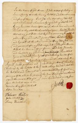 Probated will of John Willett, 1774