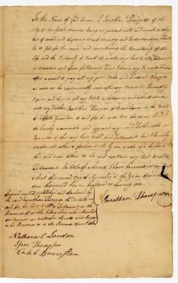 Probated will of Jonathan Thompson, 1774