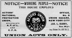 Union Label. Actors National Protective Union of America