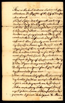 Probated will of Abraham De Peyster, 1775